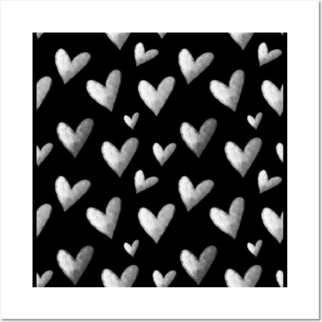 Black and White Hearts Pattern Wall Art by Kelly Louise Art